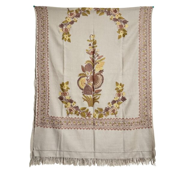 Unbranded Accessories - Pashmina Shawl/Scarf Cashmere Wool Womens Gray Embroidered Floral Size 71 x 28"
